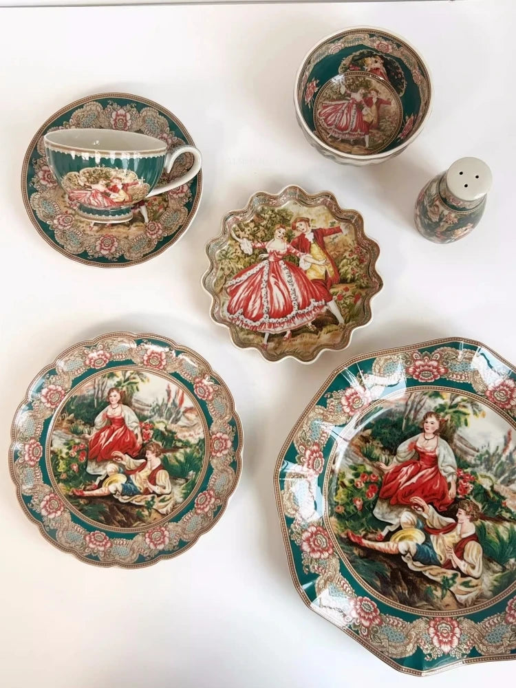 European Famous Painting Series Tableware Set Ceramic Material Underglaze Color Craftsmanship Handmade Painting