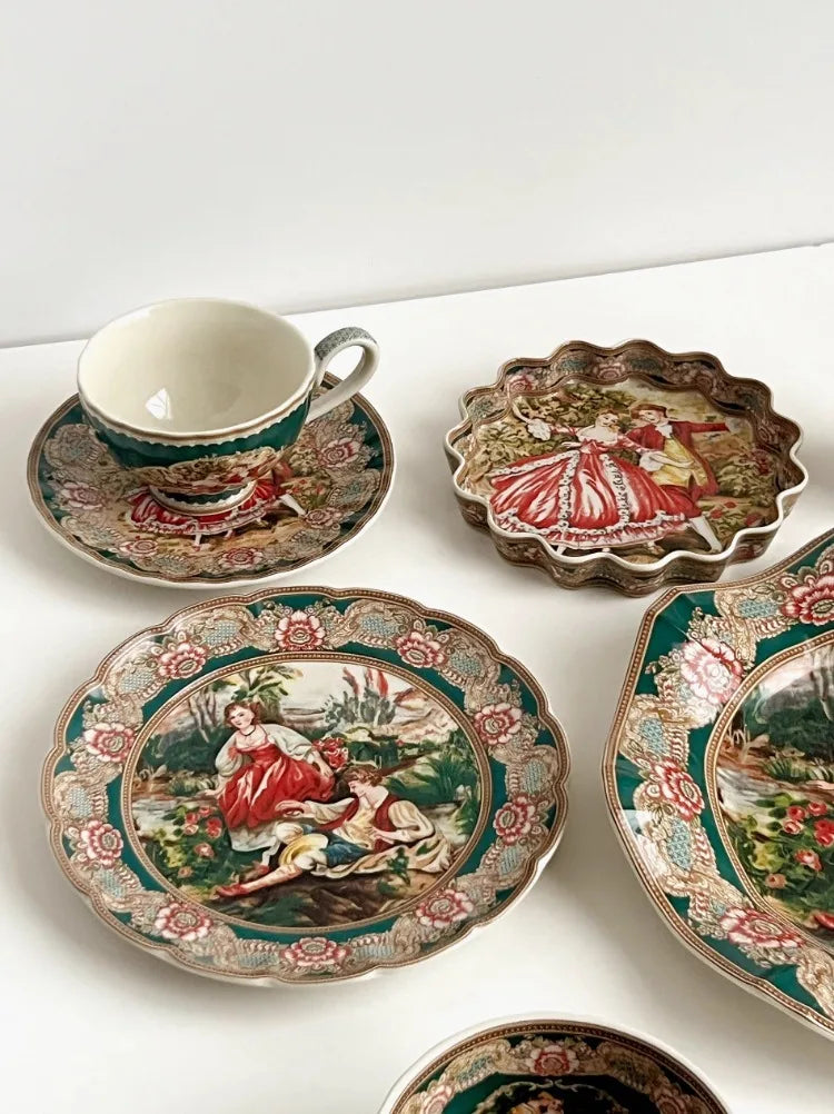 European Famous Painting Series Tableware Set Ceramic Material Underglaze Color Craftsmanship Handmade Painting