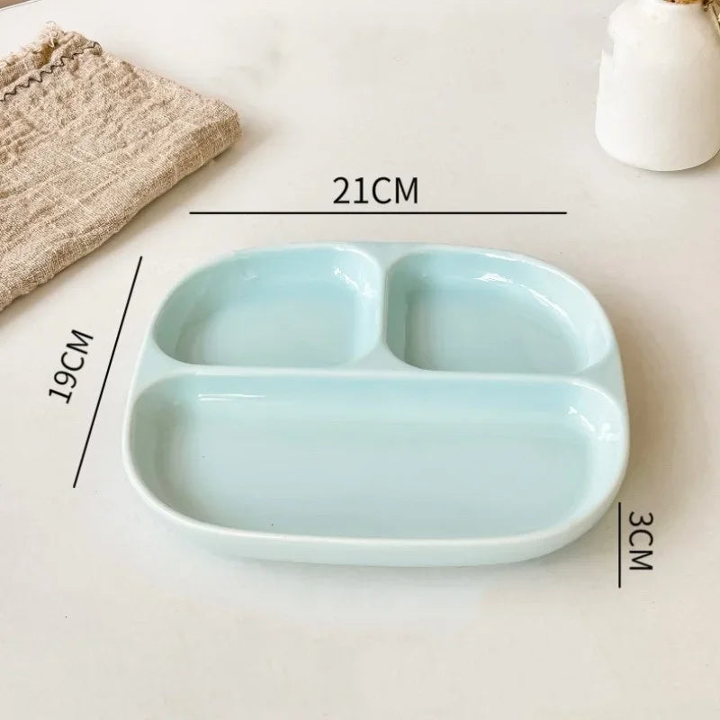 3Grid Ceramic Dinner Plates Solid Color Serving Dishes Salad Dinnerware Dining Compartment Plate Kitchen Eco-friendly Tableware