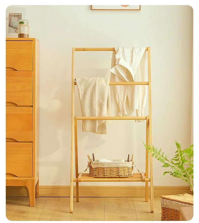 Modern Design Wooden Bedroom Floor Space Arrangement Storage Rack Hangers Foldable Towel Rack Shoe Rack Clothing Rack