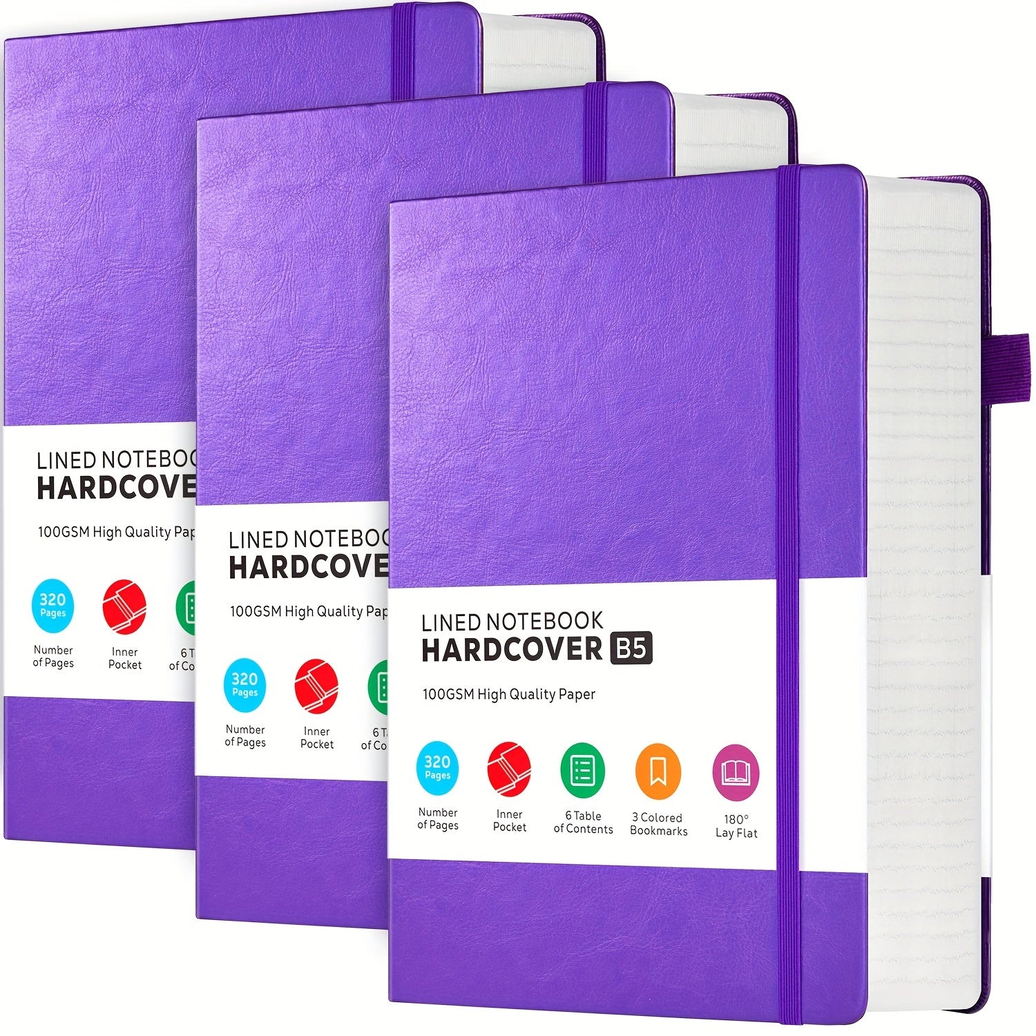 3 Pack B5 Lined Leather Notebooks - Large 320 Pages Hardcover College Ruled Journal Set for Women and Men, Multicolor, 7.1 X 10in, Perfect for Work, School, Office, and Everyday Writing