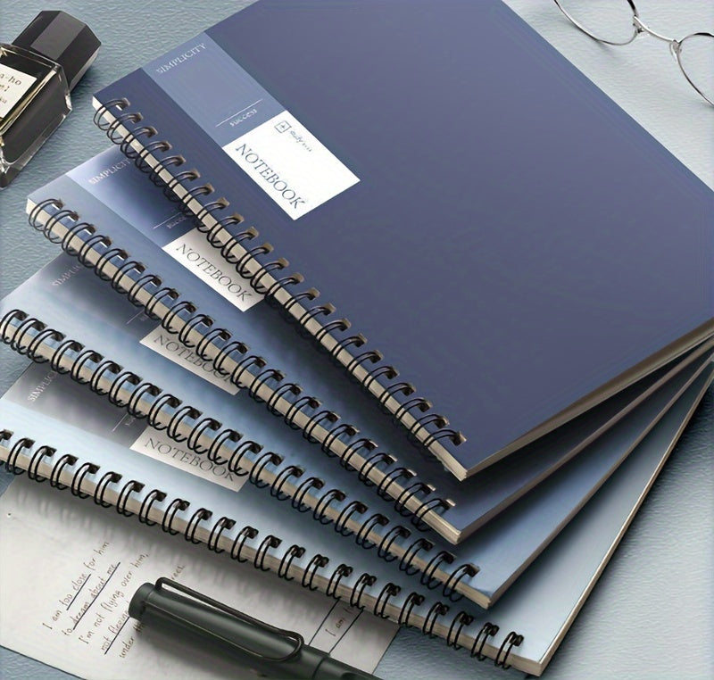 4-Piece A5 Spiral Notebooks In Gradient Blue Series - Perfect For Students & Office Use