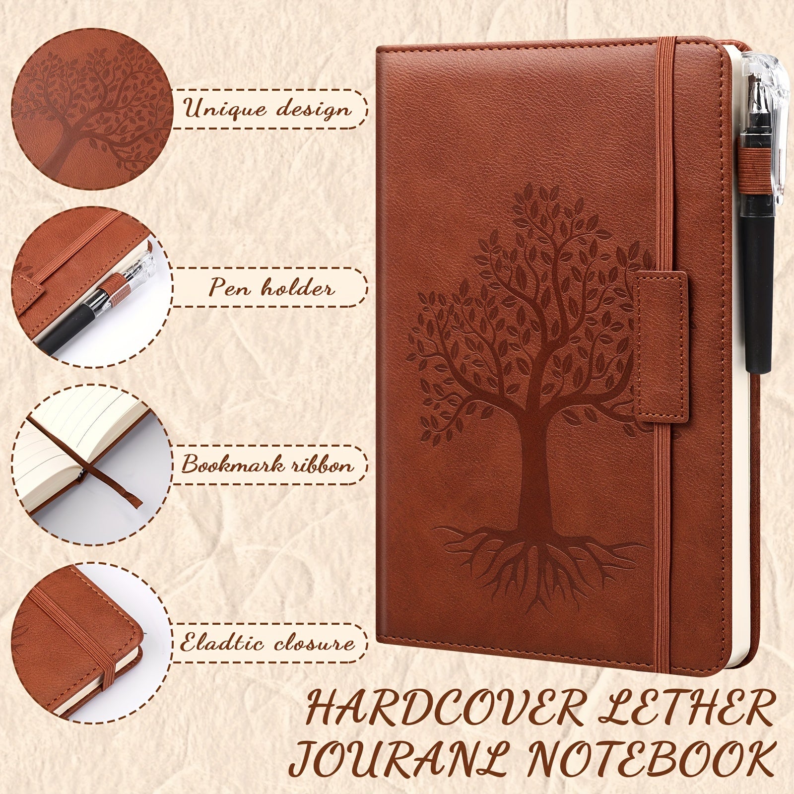 10pcs Tree of Life Faux Leather Journals with Pens - Multi-Color Hardcover Notebooks, College Ruled, Embossed Cover Design for Travel, Business, Work, School Diary, Faux Leather Journal Notebook