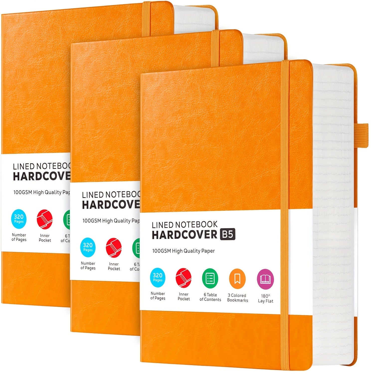 3 Pack B5 Lined Leather Notebooks - Large 320 Pages Hardcover College Ruled Journal Set for Women and Men, Multicolor, 7.1 X 10in, Perfect for Work, School, Office, and Everyday Writing