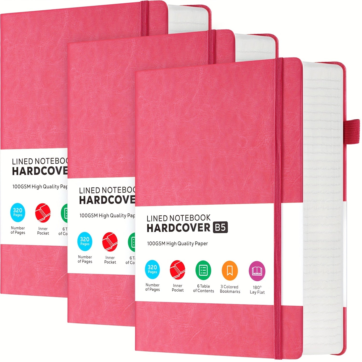 3 Pack B5 Lined Leather Notebooks - Large 320 Pages Hardcover College Ruled Journal Set for Women and Men, Multicolor, 7.1 X 10in, Perfect for Work, School, Office, and Everyday Writing