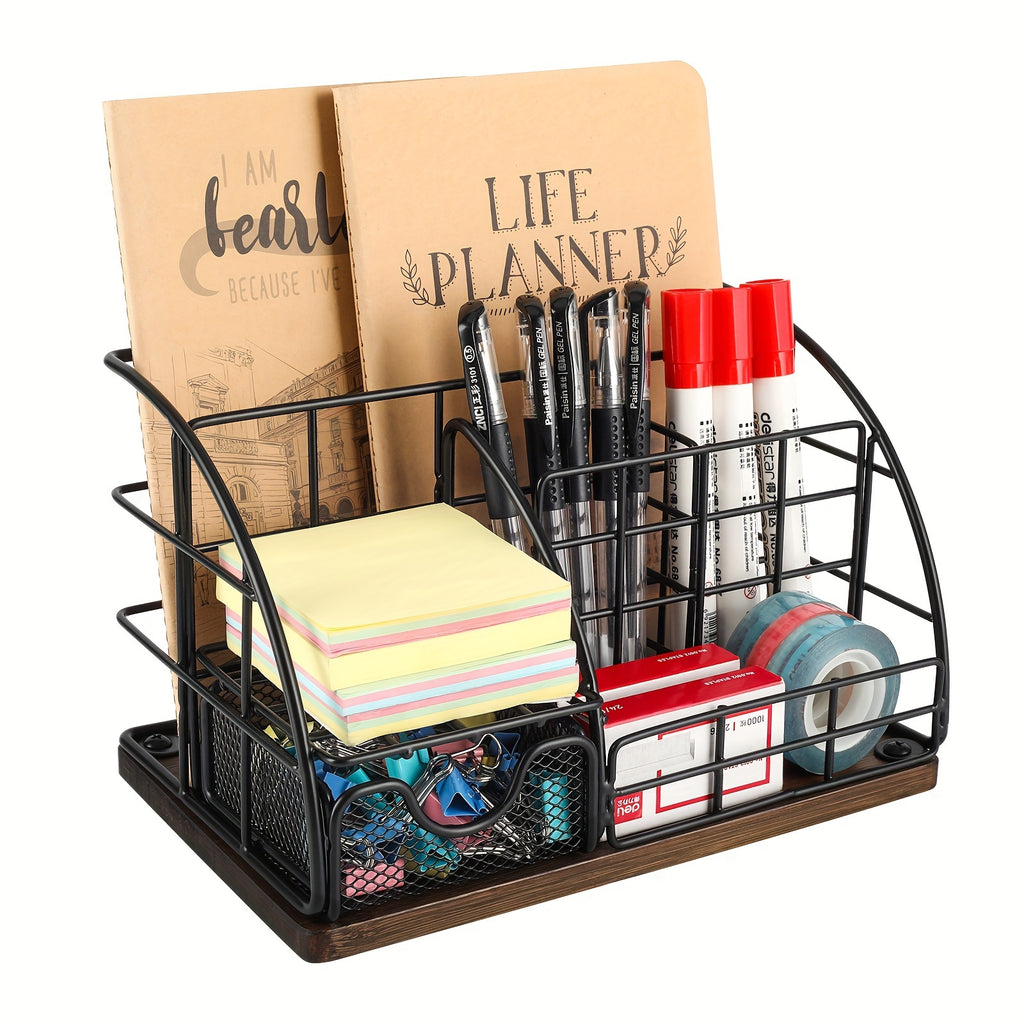 Desk Organizer Office Accessories, Mesh 5 Compartments Desk Office Organizer with Drawer