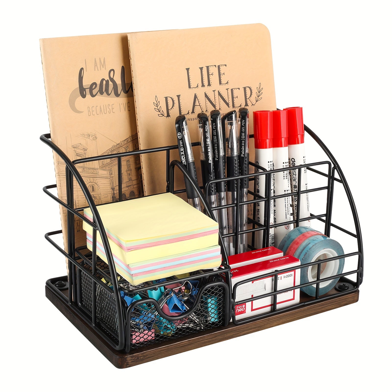 Desk Organizer Office Accessories, Mesh 5 Compartments Desk Office Organizer with Drawer