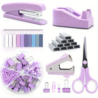 Green Office Supplies, Desk Accessories, Stapler And Tape Dispenser Set For Women With Stapler, Tape Dispenser, Staple Remover, Staples, Clips, Scissor And Tabs For Students, Office Clerks