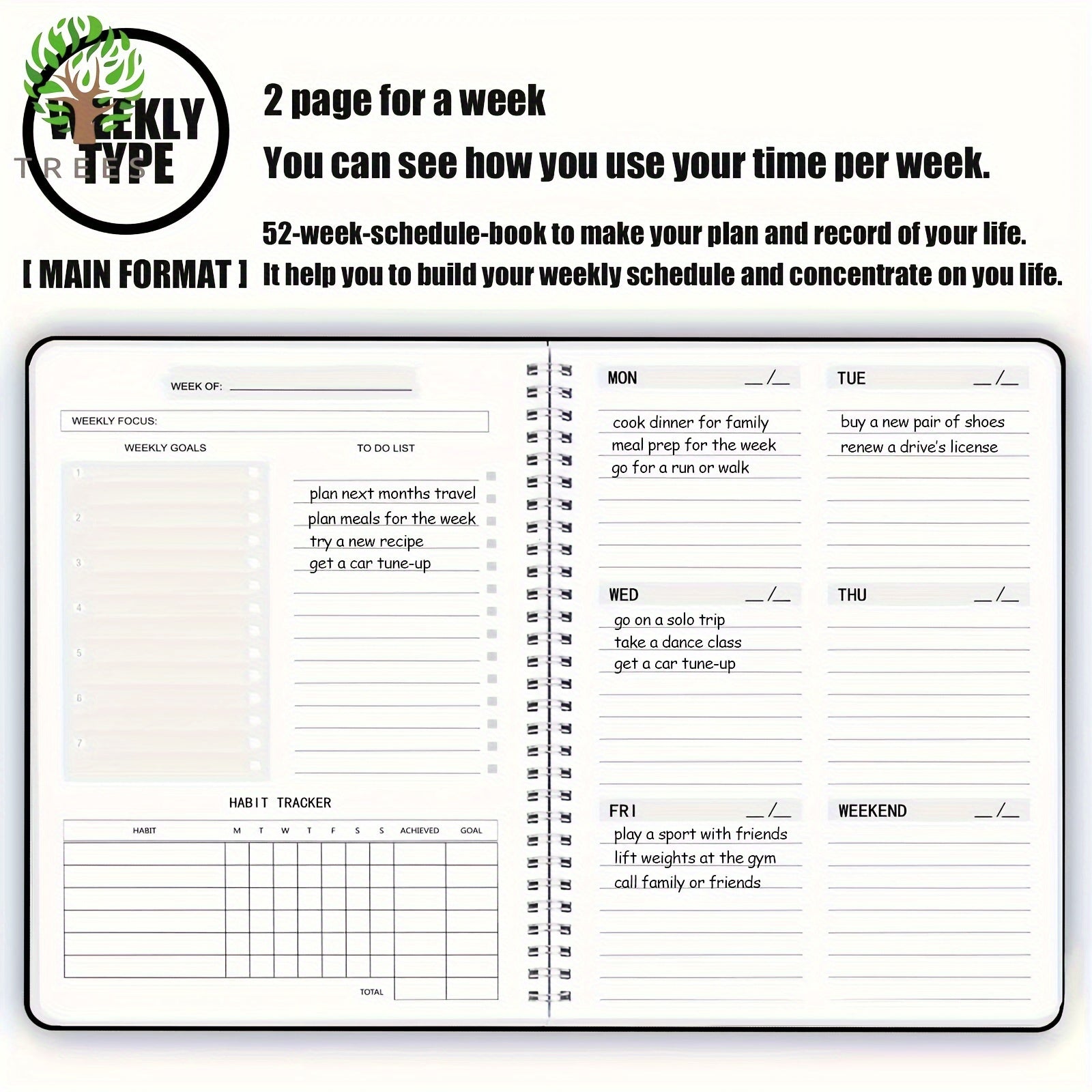 Weekly Planner Notebook Diary Weekly Planner Goal Habit Schedules Journal Notebooks For School Stationery Office, School Supplies