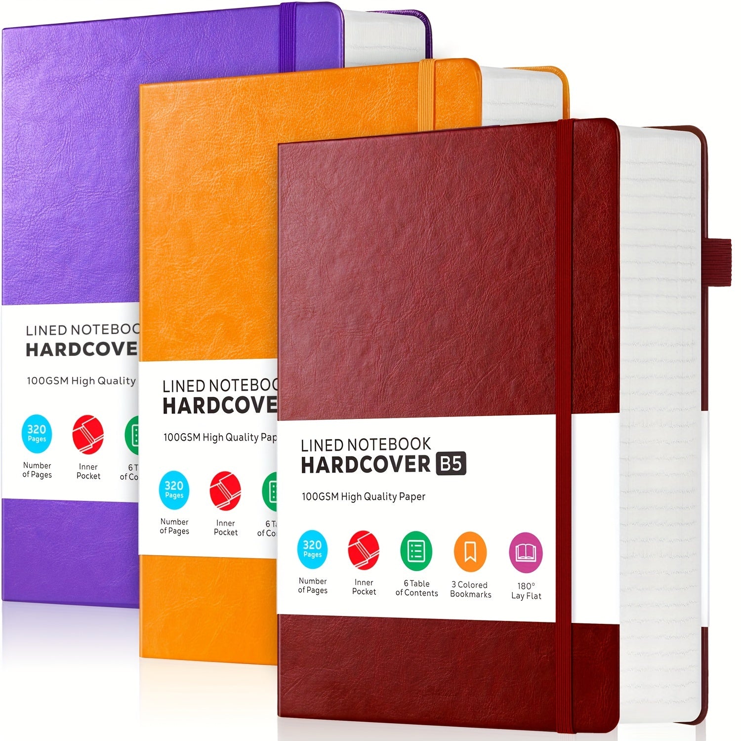 3 Pack B5 Lined Leather Notebooks - Large 320 Pages Hardcover College Ruled Journal Set for Women and Men, Multicolor, 7.1 X 10in, Perfect for Work, School, Office, and Everyday Writing